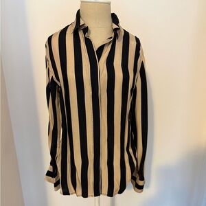 J. Crew Black and Tan Striped Blouse